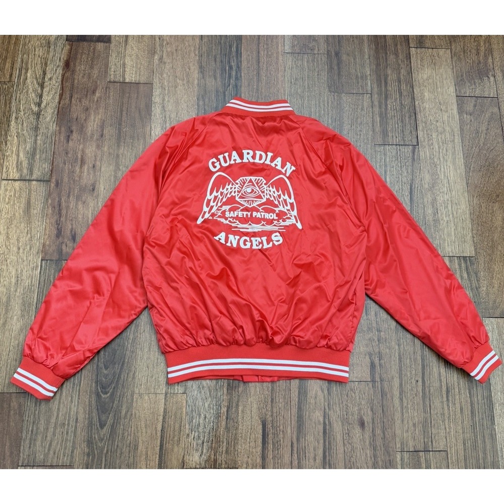 Vintage Guardian Angels Auburn Sport Red Satin Jacket Large NYC Safety Patrol